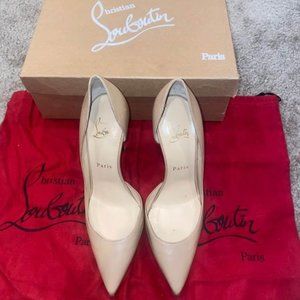 NIB Christian Louboutin Half D’Orsay Iriza Pump 100 mm Nude Nappa Leather 37
